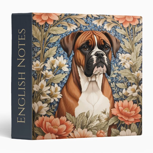 Elegant Boxer Dog William Morris Inspired  Binder (Front/Spine)