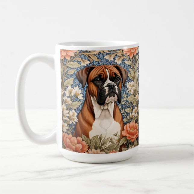 Elegant Boxer Dog William Morris Inspired  Coffee Mug (Left)
