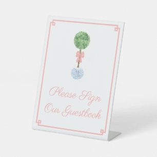 Elegant Boxwood Baby Girl Baby Shower Guestbook Pedestal Sign