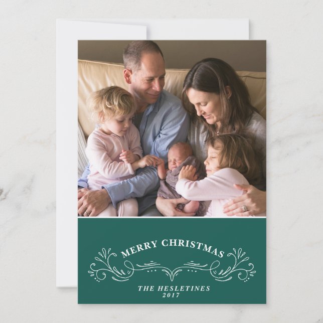 Elegant Bracket Dark Teal and White Holiday Photo (Front)