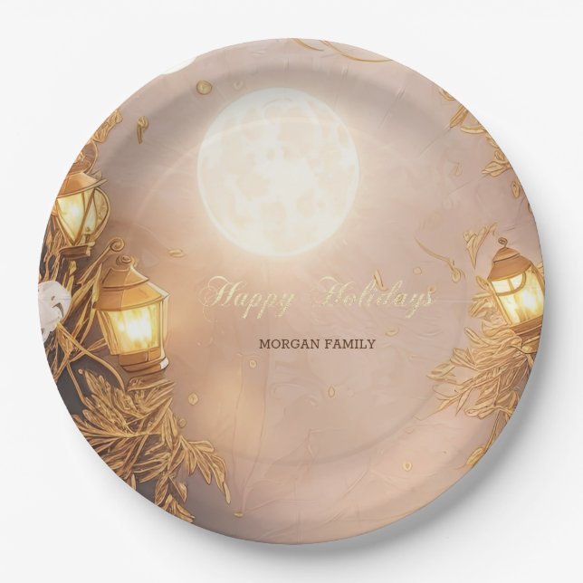 Elegant Branches Rustic Lantern Paper Plate (Front)