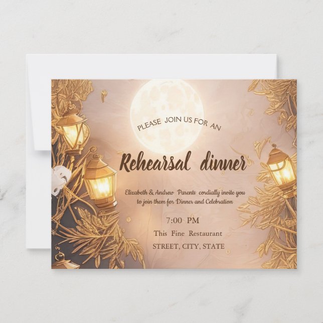 Elegant Branches Rustic Lantern Rehearsal Dinner Invitation (Front)