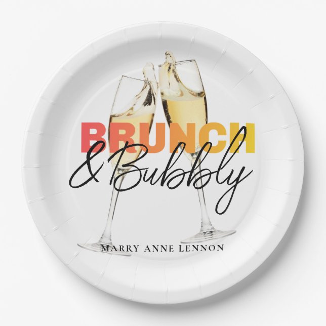 Elegant Bridal Brunch and Bubbly Paper Plate (Front)