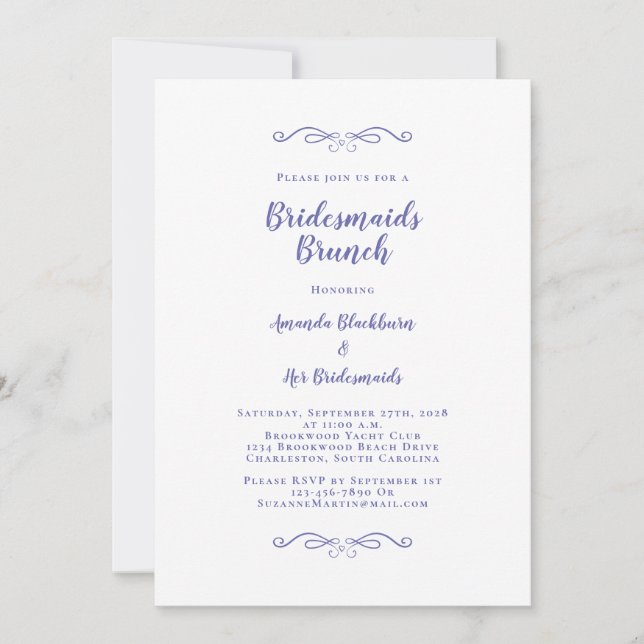 Elegant Bridal Brunch Bridesmaids Periwinkle Blue Invitation (Front)