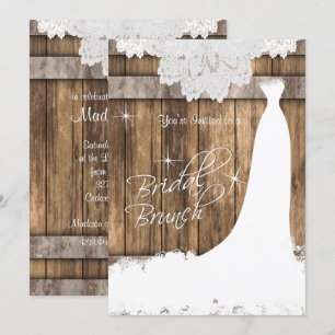 Elegant Bridal Brunch in Rustic Wood and Lace Invitation