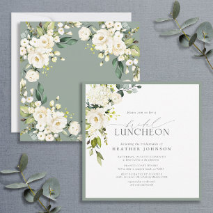 Elegant Bridal Luncheon Floral White Gray Green Invitation