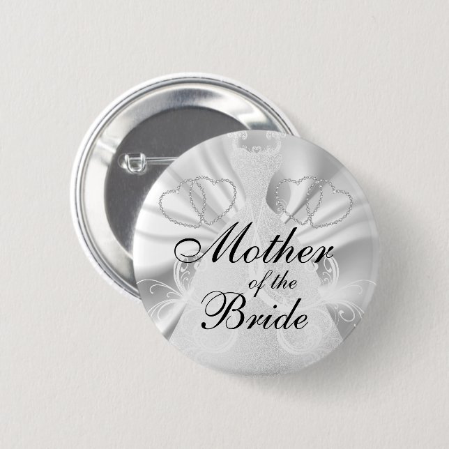 Elegant Bridal Party White Faux Satin  2 Inch Round Button (Front & Back)