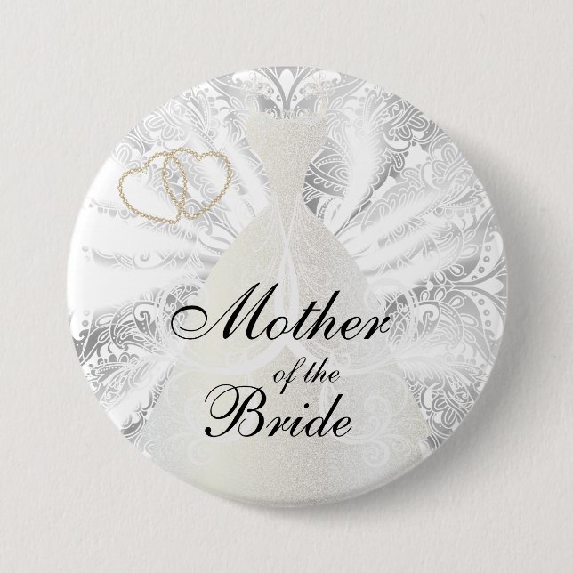 Elegant Bridal Party White Satin Design 3 Inch Round Button (Front)