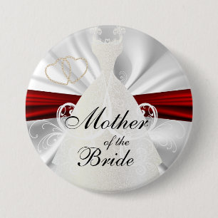 Elegant Bridal Party with Red & Gold Accents 3 Inch Round Button