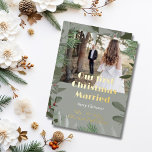 Elegant Bridal Photo Sage 1st Christmas Married  Foil Holiday Card<br><div class="desc">Elegant Bridal Photo Sage 1st Christmas Married Brown Gold Foil Calligraphy Christmas Holiday Greetings Card.</div>