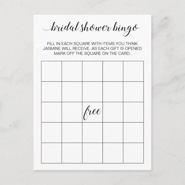 Elegant Bridal Shower Bingo Card Game Postcard (Front)