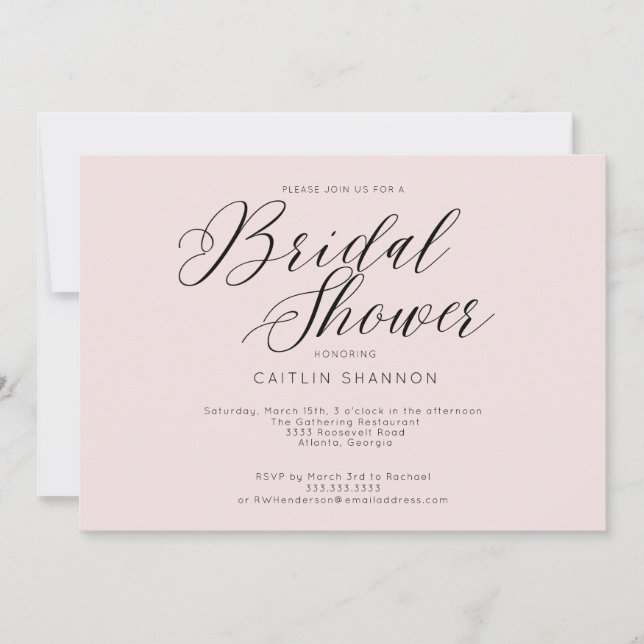 Elegant Bridal Shower Black Pink Invitation (Front)