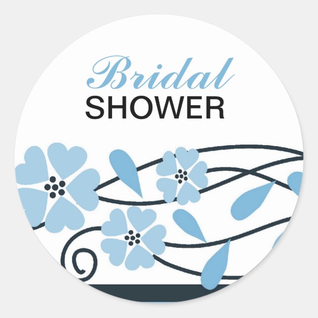 Elegant Bridal Shower Blue Flowers Classic Round Sticker (Front)