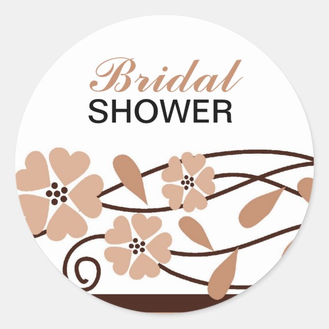 Elegant Bridal Shower Brown Flowers Classic Round Sticker (Front)