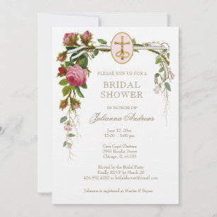 Elegant Bridal Shower Catholic  Roses Invitation
