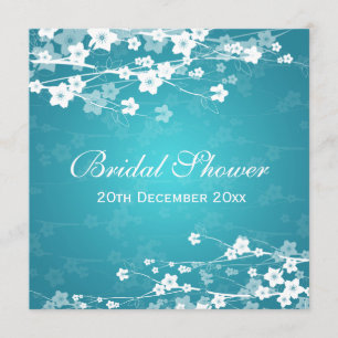 Elegant Bridal Shower Cherry Blossom Blue Invitation