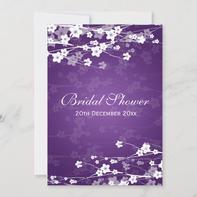 Elegant Bridal Shower Cherry Blossom Purple Invitation (Front)