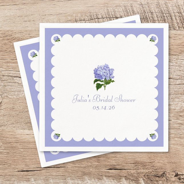 Elegant Bridal Shower Classic Hydrangea Scalloped Napkin (Creator Uploaded)