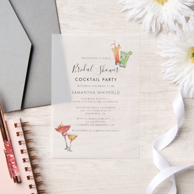 Elegant Bridal Shower Cocktail Party Vellum Invitations (Wedding)