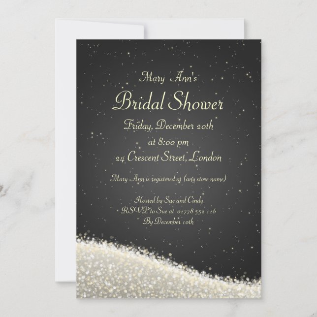 Elegant Bridal Shower Dazzling Sparkles Black Invitation (Front)