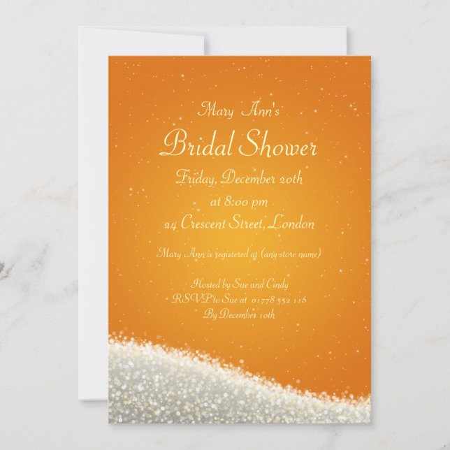 Elegant Bridal Shower Dazzling Sparkles Orange Invitation (Front)