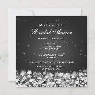 Elegant Bridal Shower Dazzling Stars Black Invitation