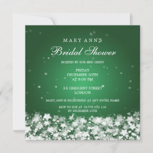 Elegant Bridal Shower Dazzling Stars Green Invitation