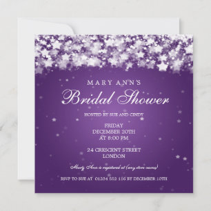 Elegant Bridal Shower Dazzling Stars Purple Invitation
