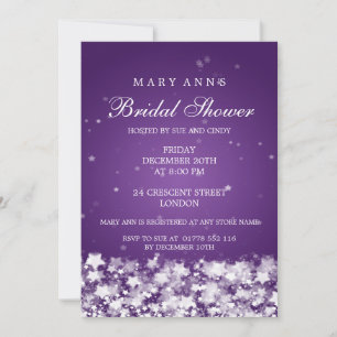 Elegant Bridal Shower Dazzling Stars Purple Invitation
