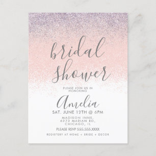 Elegant Bridal Shower Faux Ombré Glitter Pink  Postcard