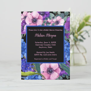 Elegant Bridal Shower Floral Blue Purple Pink Invitation