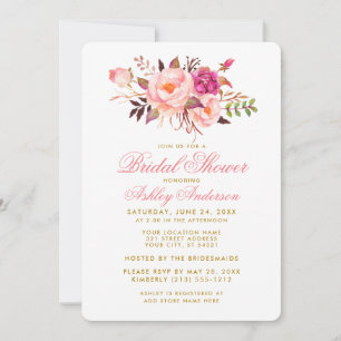Elegant Bridal Shower Floral Pink Gold Invite