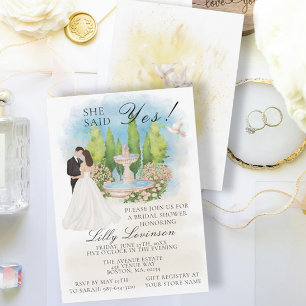 Elegant Bridal Shower Fountain doves She Said Yes! Invitation