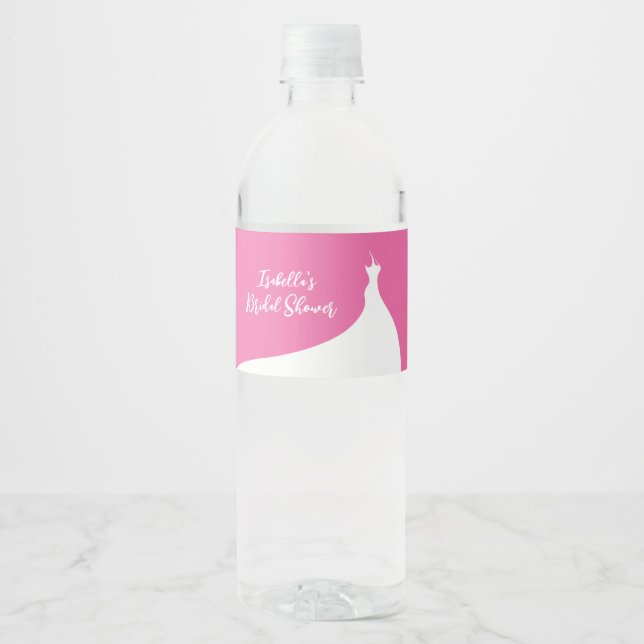 Elegant Bridal Shower fuchsia Water Bottle Label (Front)