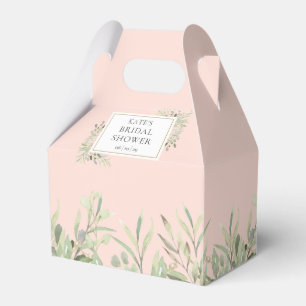 Elegant Bridal Shower Greenery Leaves Blush Pink Favor Box