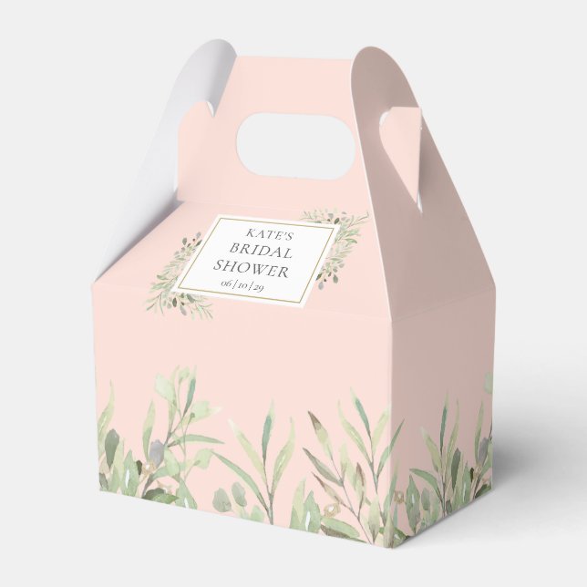 Elegant Bridal Shower Greenery Leaves Blush Pink Favor Box (Front Side)