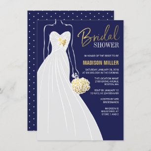 Elegant Bridal Shower Invitation   Blue and Gold