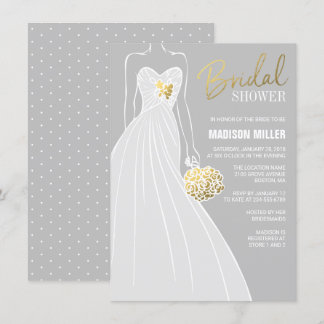 Elegant Bridal Shower Invitation | Grey and Gold