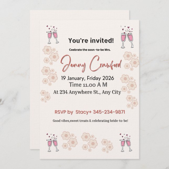 Elegant Bridal Shower Invitation | Printable & Cus (Devant / Derrière)