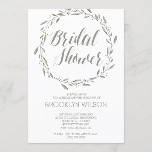Elegant Bridal Shower Invitations Grey Wreath