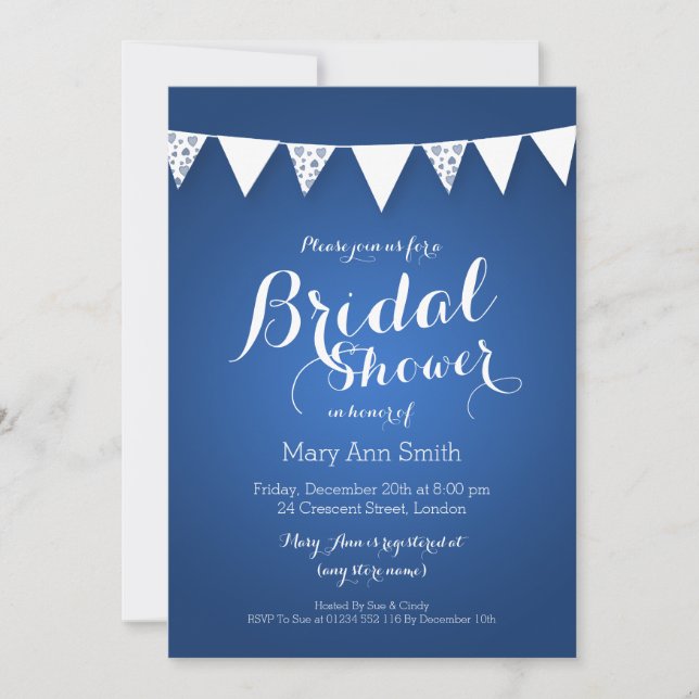 Elegant Bridal Shower Love Bunting Blue Invitation (Front)
