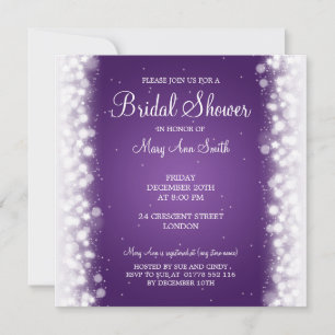 Elegant Bridal Shower Magic Sparkle Purple Invitation
