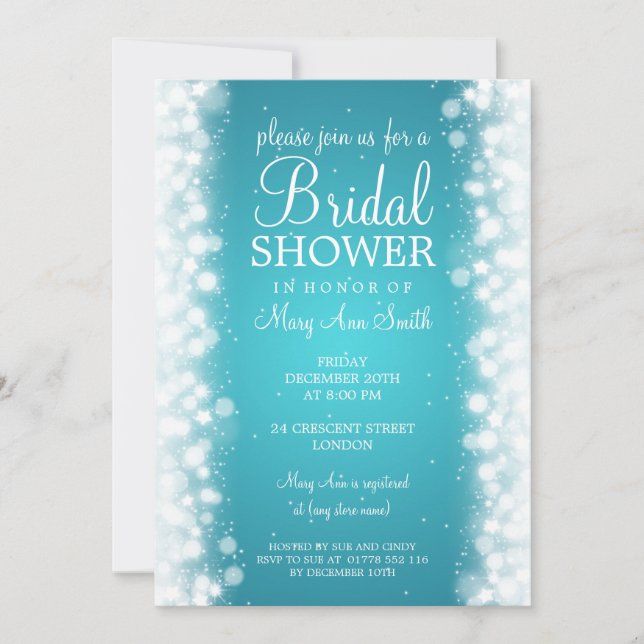 Elegant Bridal Shower Magic Sparkle Turquoise Invitation (Front)