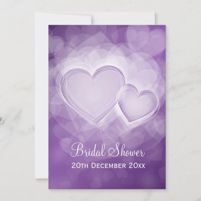 Elegant Bridal Shower Modern Hearts Purple Invitation (Front)