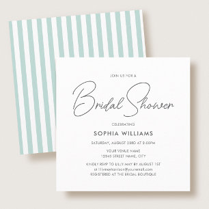 Elegant Bridal Shower Modern Script Teal Stripes Invitation