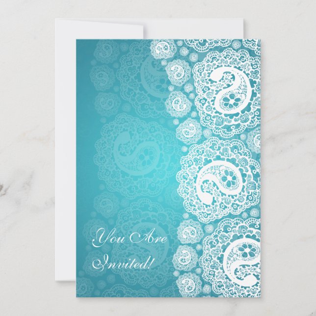 Elegant Bridal Shower Paisley Lace Blue Invitation (Front)