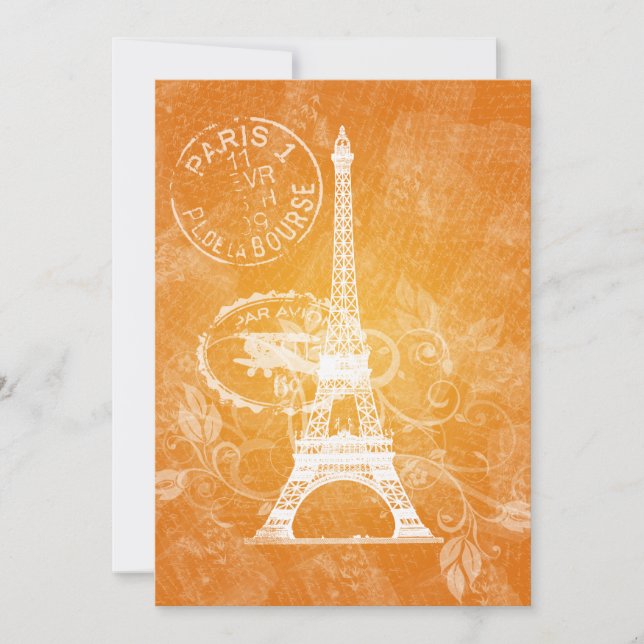 Elegant Bridal Shower Romantic Paris Orange Invitation (Front)