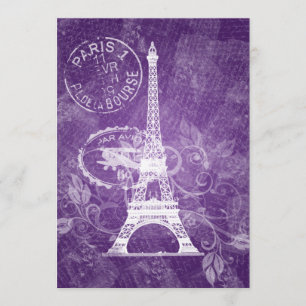 Elegant Bridal Shower Romantic Paris Purple Invitation
