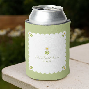 Elegant Bridal Shower Sage Green Daisy Cute Can Cooler