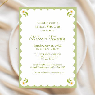 Elegant Bridal Shower Sage Green Daisy Simple Chic Invitation